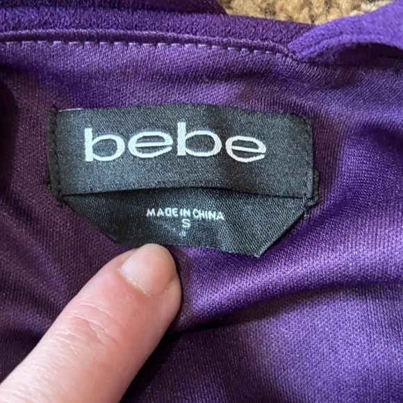 Bebe Womens Purple Halter Neck Cut Out Shoulder Bodycon Mini Dress Small NWOT - Picture 5 of 9